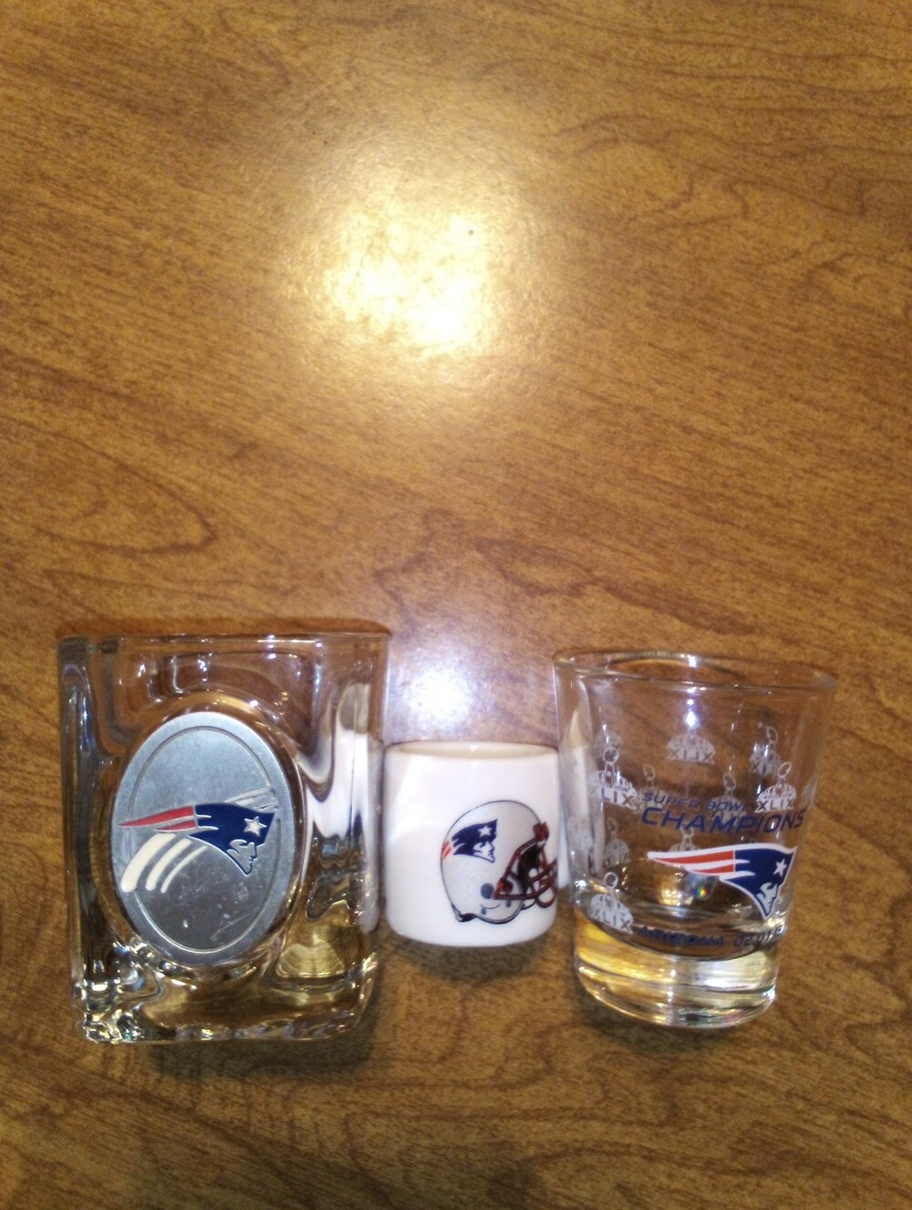 New England Patriots Shot Glass/Mug Set Of 3 One Inch Mini Mug/Two Shot Glasses